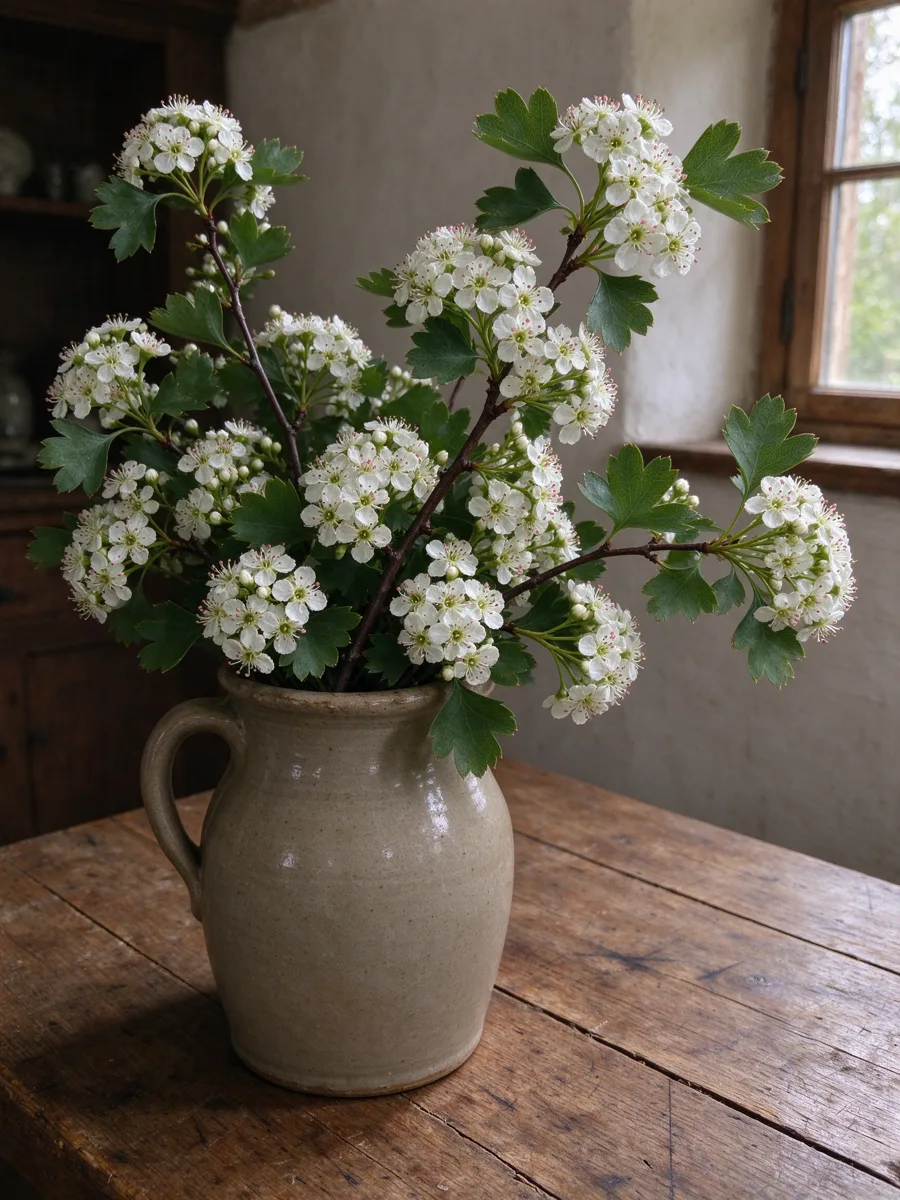 Hawthorn (Crataegus monogyna) botanical illustration