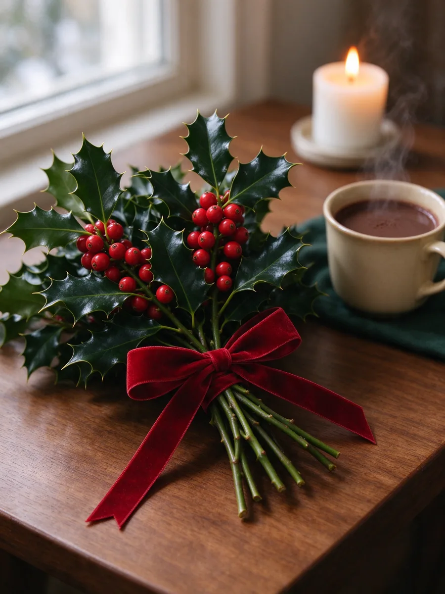 Holly (Ilex aquifolium) botanical illustration