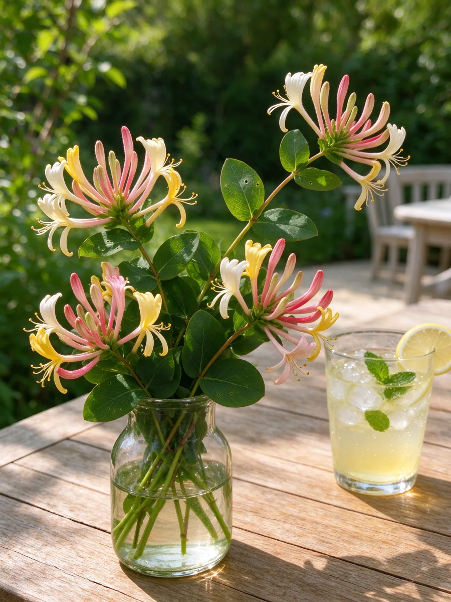 Honeysuckle (Lonicera periclymenum) botanical illustration